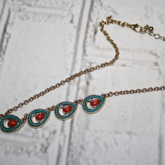 Beautiful gold, turquoise and orange necklace 16-19" - Picture 2 of 5